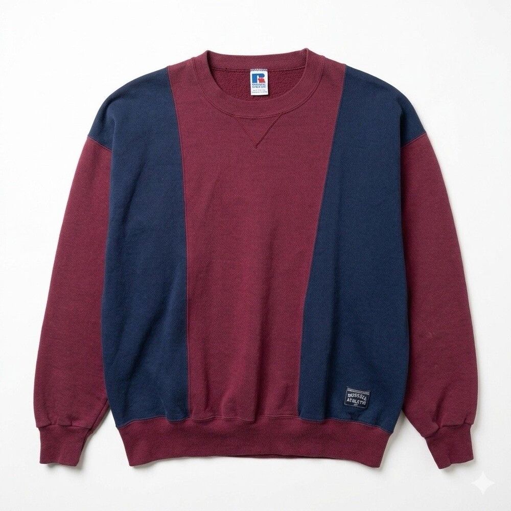 Vintage 90s Russell Athletic Crewneck Sweatshirt XL Made in USA Colorblock Boxy
